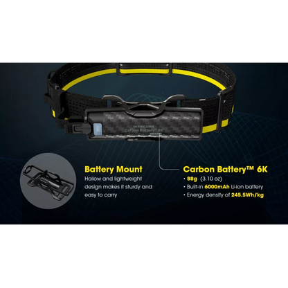 Nitecore HC65 UHE Extended Headlamp Runtime Kit - Carbon Battery 6K